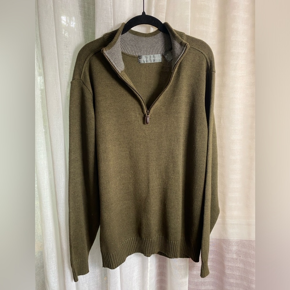OSCAR DE LA RENTA Mock Neck Quarter Zip MENS GRANDPA Sweater SizeXL Forest Green